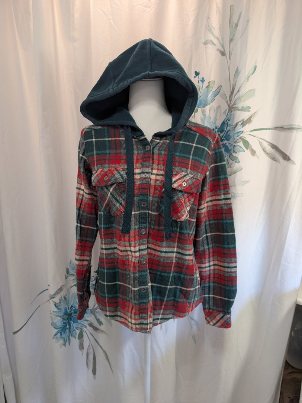 Gorpcore Cabincore Plaid Button Up Long Sleeve Christmas Women's Flannel Hoody S